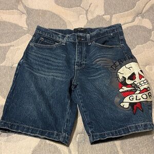 Men's Denim Shorts with Skull Design